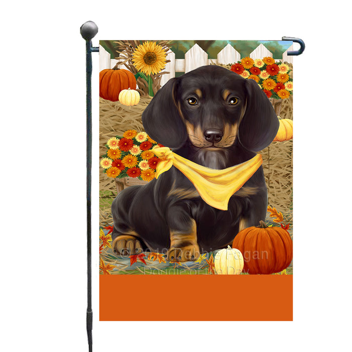 Personalized Fall Autumn Greeting Dachshund Dog with Pumpkins Custom Garden Flags GFLG-DOTD-A61905