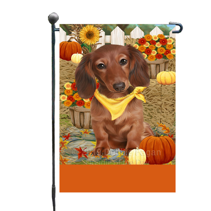Personalized Fall Autumn Greeting Dachshund Dog with Pumpkins Custom Garden Flags GFLG-DOTD-A61906