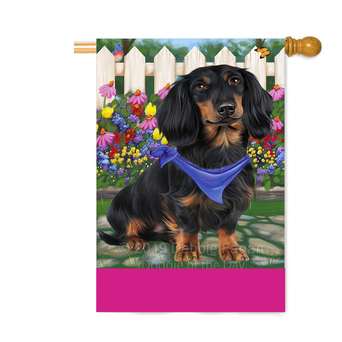 Personalized Spring Floral Dachshund Dog Custom House Flag FLG-DOTD-A62901