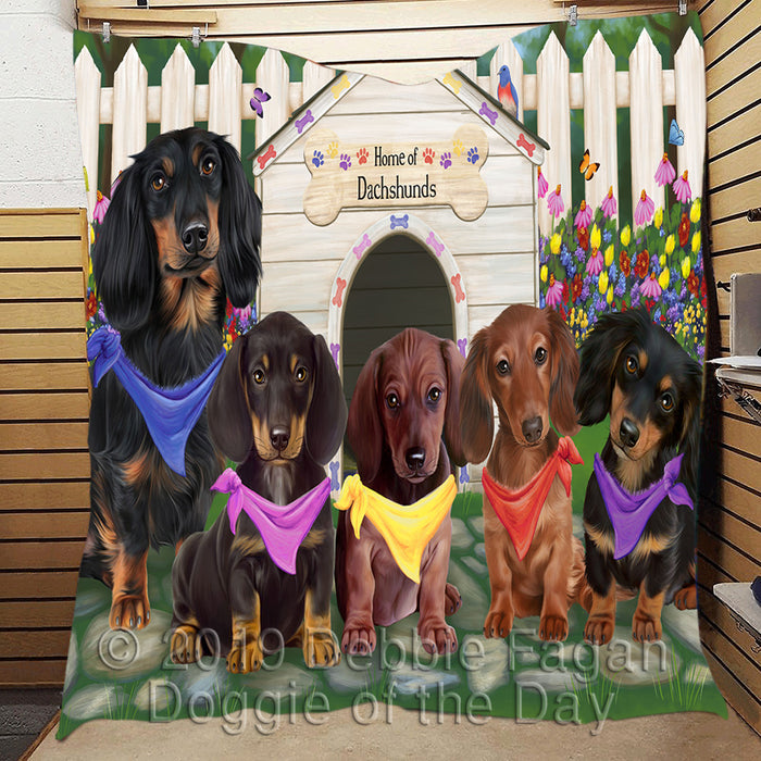 Spring Dog House Dachshund Dogs Quilt