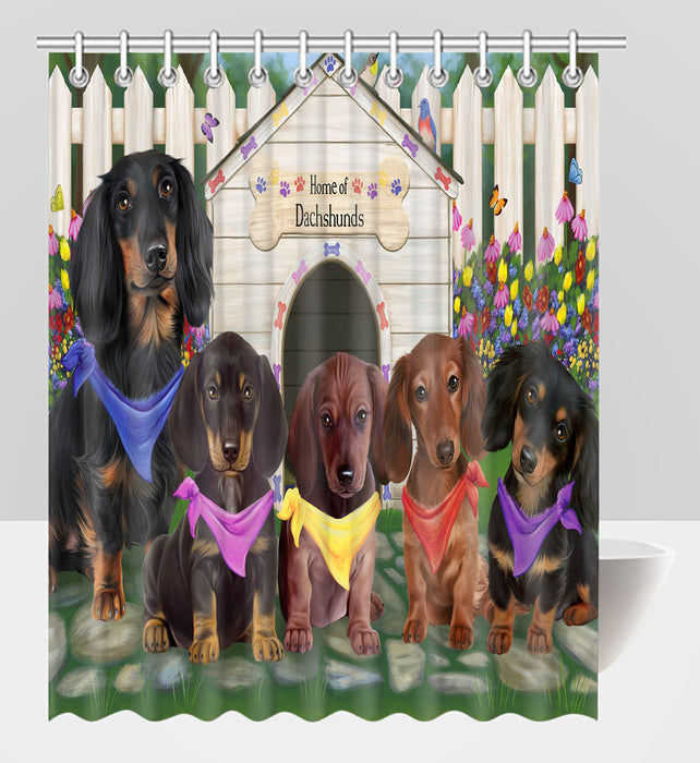 Spring Dog House Dachshund Dogs Shower Curtain
