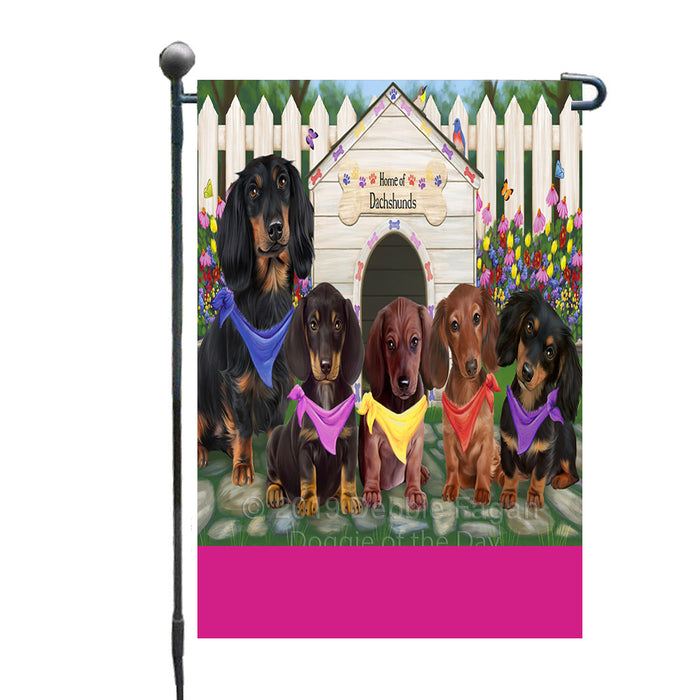 Personalized Spring Dog House Dachshund Dogs Custom Garden Flags GFLG-DOTD-A62846