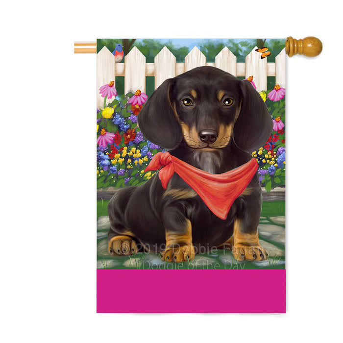 Personalized Spring Floral Dachshund Dog Custom House Flag FLG-DOTD-A62903