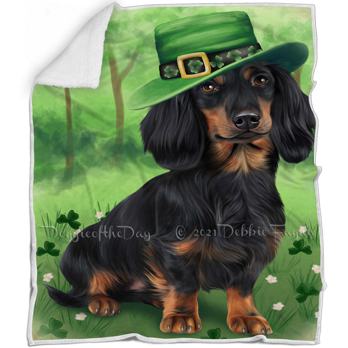 St. Patricks Day Irish Portrait Dachshund Dog Blanket BLNKT49269