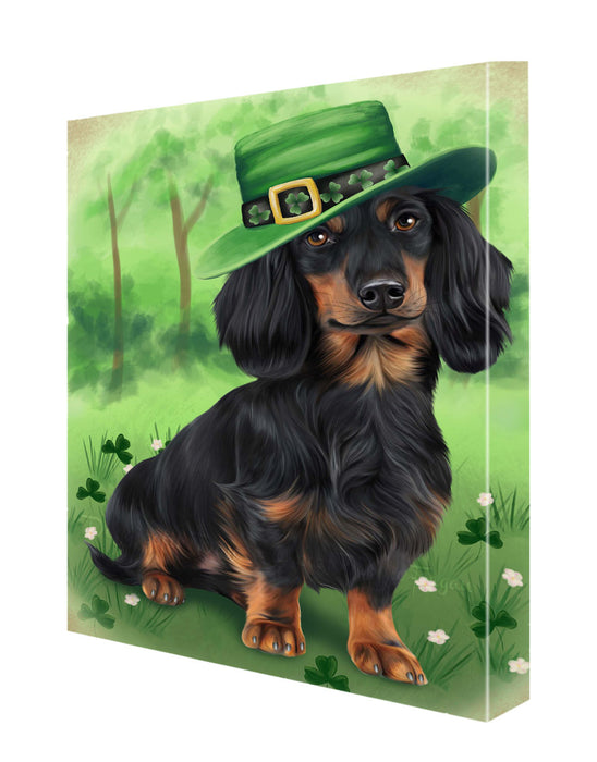 St. Patricks Day Irish Dachshund Dog Canvas Wall Art - Premium Quality Ready to Hang Room Decor Wall Art Canvas - Unique Animal Printed Digital Painting for Decoration A158030
