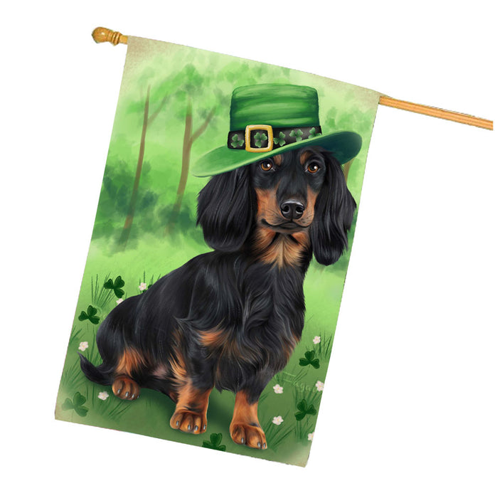 St. Patricks Day Irish Dachshund Dog House Flag Outdoor Decorative Double Sided Pet Portrait Weather Resistant Premium Quality Animal Printed Home Decorative Flags 100% Polyester FLG68624