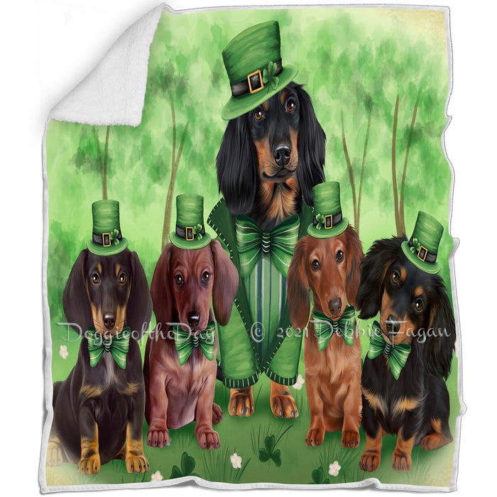St. Patricks Day Irish Family Portrait Dachshund Dogs Blanket BLNKT49260