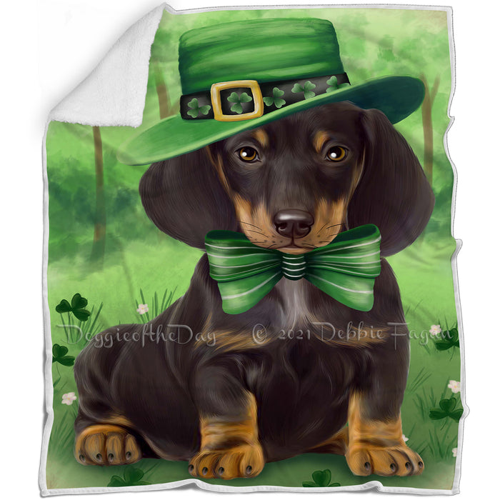 St. Patricks Day Irish Portrait Dachshund Dog Blanket BLNKT51627