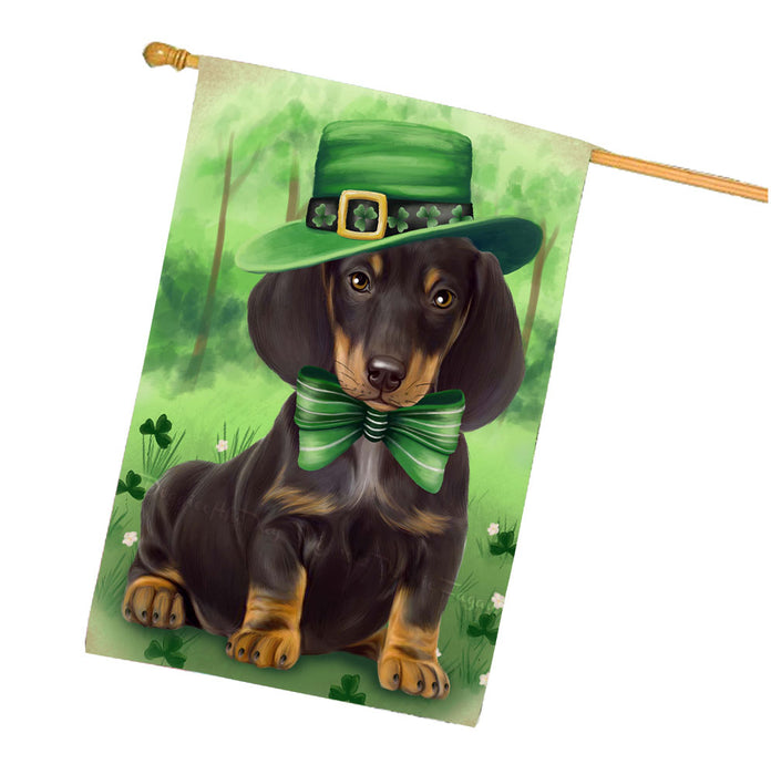 St. Patricks Day Irish Dachshund Dog House Flag Outdoor Decorative Double Sided Pet Portrait Weather Resistant Premium Quality Animal Printed Home Decorative Flags 100% Polyester FLG68625