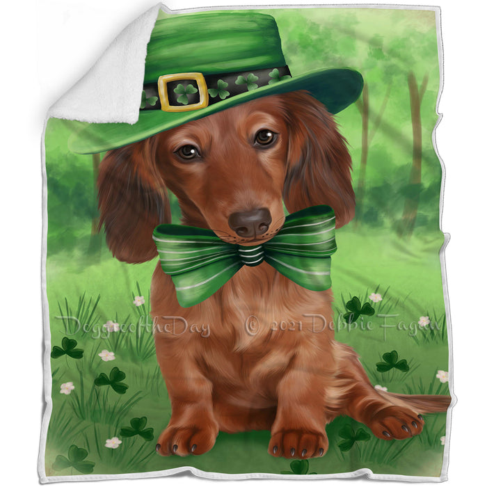 St. Patricks Day Irish Portrait Dachshund Dog Blanket BLNKT142341