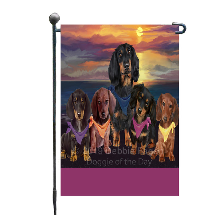 Personalized Family Sunset Portrait Dachshund Dogs Custom Garden Flags GFLG-DOTD-A60596