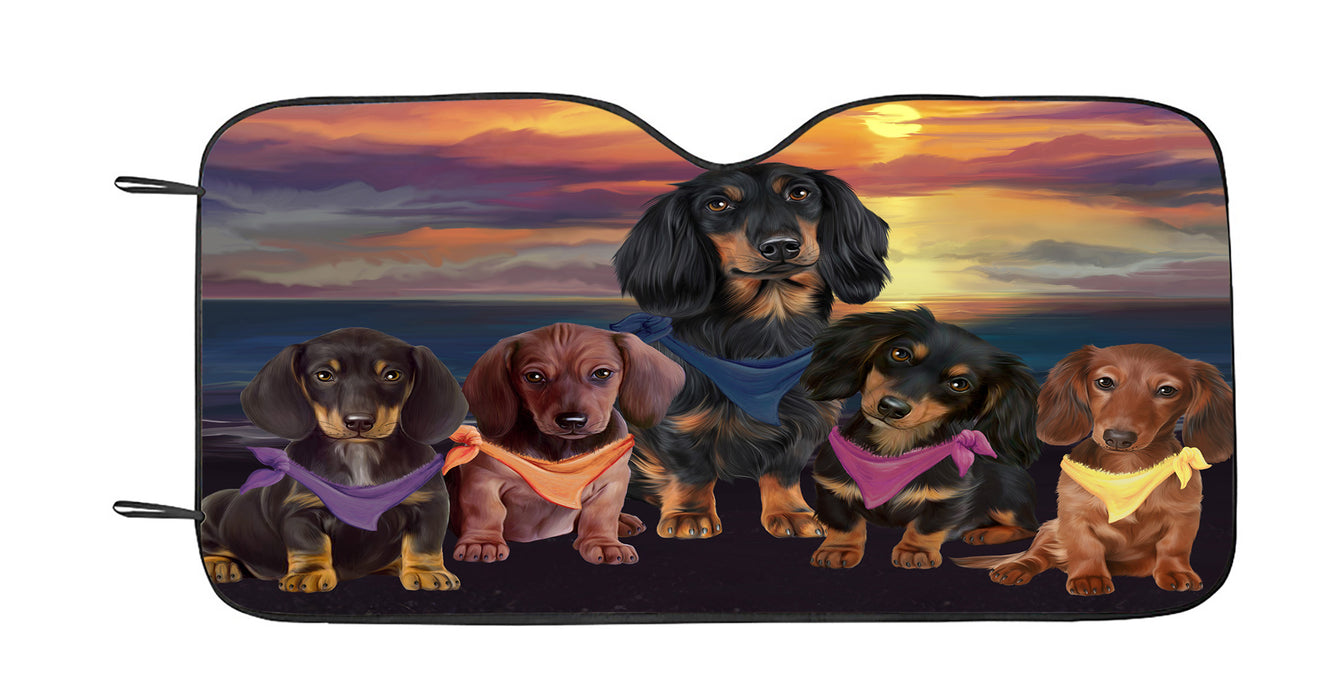 Family Sunset Portrait Dachshund Dogs Car Sun Shade