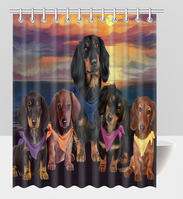Family Sunset Portrait Dachshund Dogs Shower Curtain