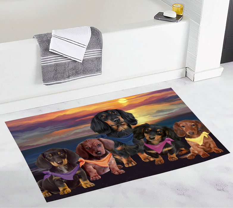Family Sunset Portrait Dachshund Dogs Bath Mat
