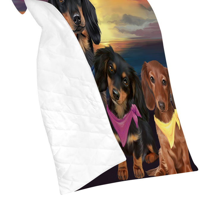 Family Sunset Portrait Dachshund Dogs Quilt