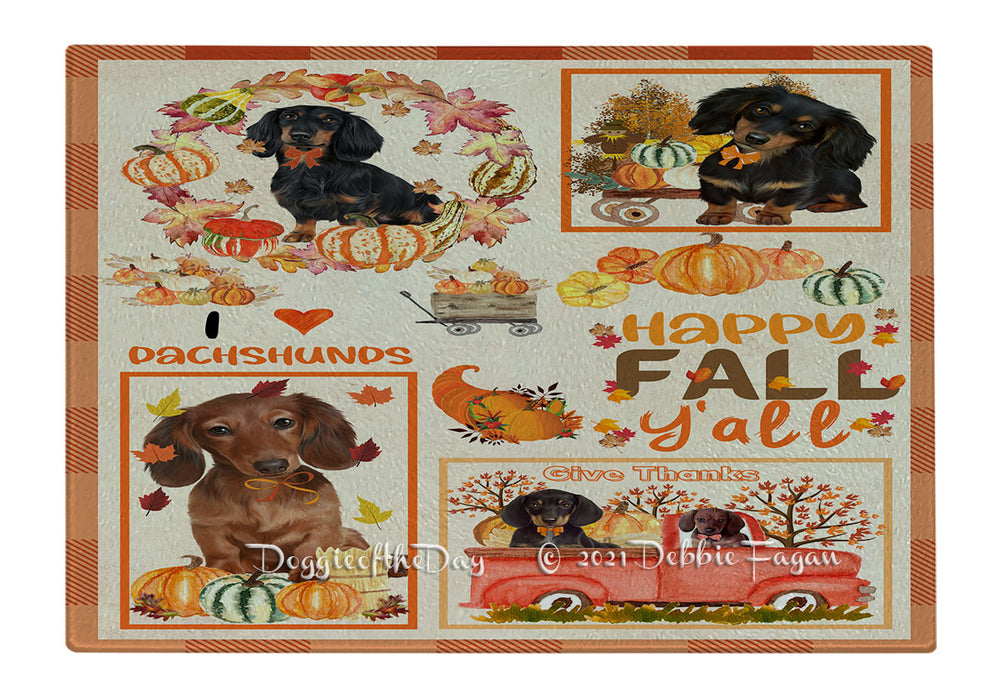 Happy Fall Y'all Pumpkin Dachshund Dogs Cutting Board - Easy Grip Non-Slip Dishwasher Safe Chopping Board Vegetables C79867
