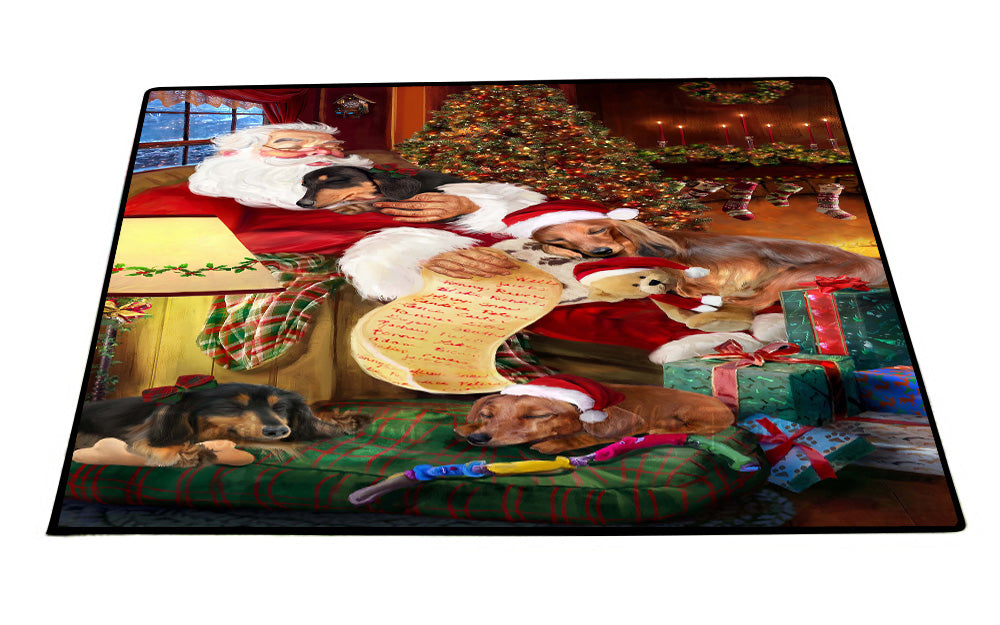 Santa Sleeping with Dachshund Dogs Floor Mat- Anti-Slip Pet Door Mat Indoor Outdoor Front Rug Mats for Home Outside Entrance Pets Portrait Unique Rug Washable Premium Quality Mat