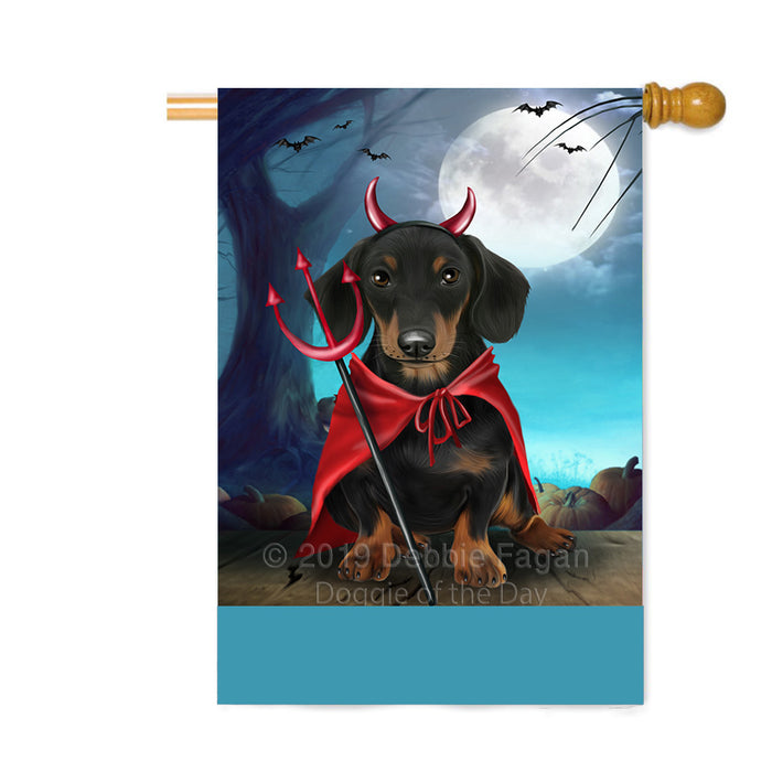 Personalized Happy Halloween Trick or Treat Dachshund Dog Devil Custom House Flag FLG64149