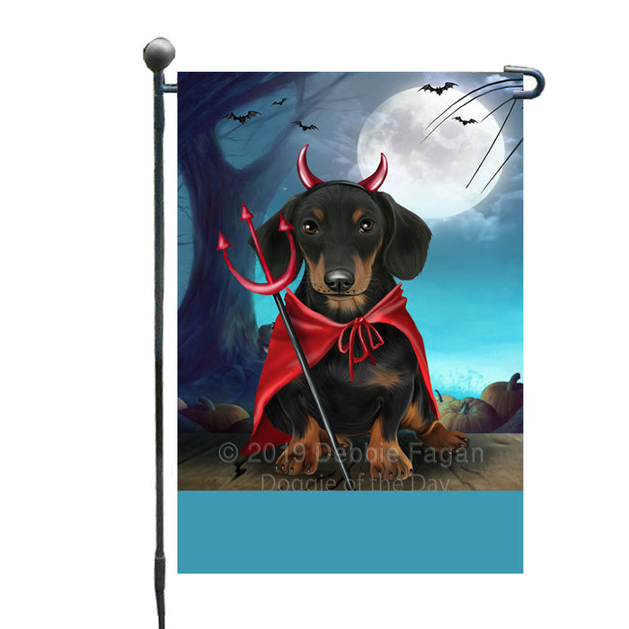 Personalized Happy Halloween Trick or Treat Dachshund Dog Devil Custom Garden Flag GFLG64458
