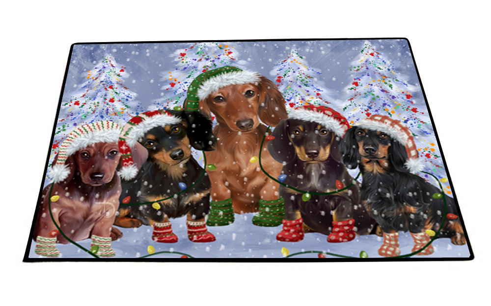 Christmas Lights and Dachshund Dogs Floor Mat- Anti-Slip Pet Door Mat Indoor Outdoor Front Rug Mats for Home Outside Entrance Pets Portrait Unique Rug Washable Premium Quality Mat