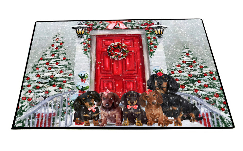 Christmas Holiday Welcome Dachshund Dogs Floor Mat- Anti-Slip Pet Door Mat Indoor Outdoor Front Rug Mats for Home Outside Entrance Pets Portrait Unique Rug Washable Premium Quality Mat