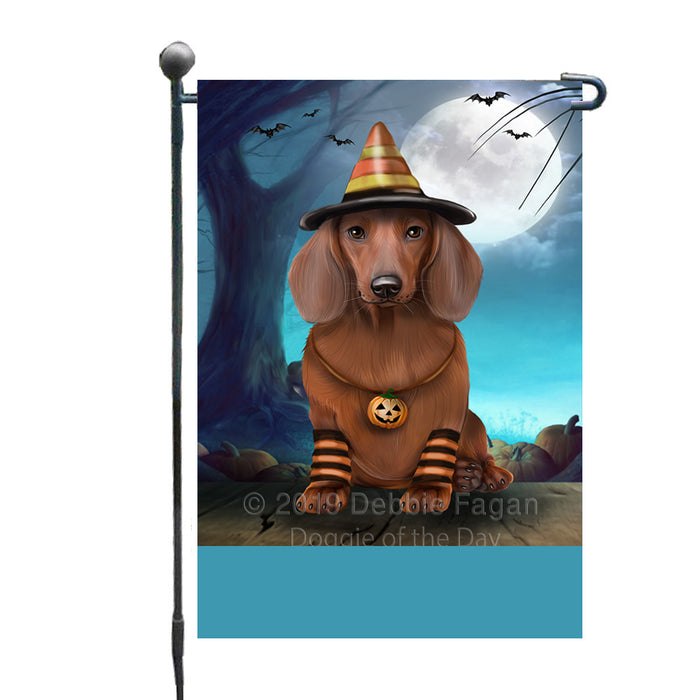 Personalized Happy Halloween Trick or Treat Dachshund Dog Candy Corn Custom Garden Flag GFLG64403