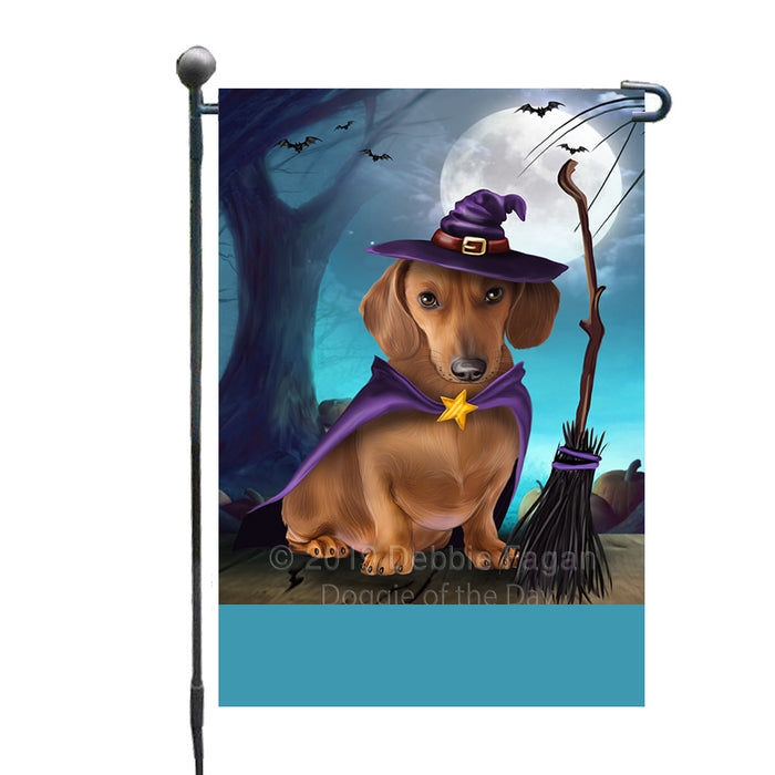 Personalized Happy Halloween Trick or Treat Dachshund Dog Witch Custom Garden Flag GFLG64568