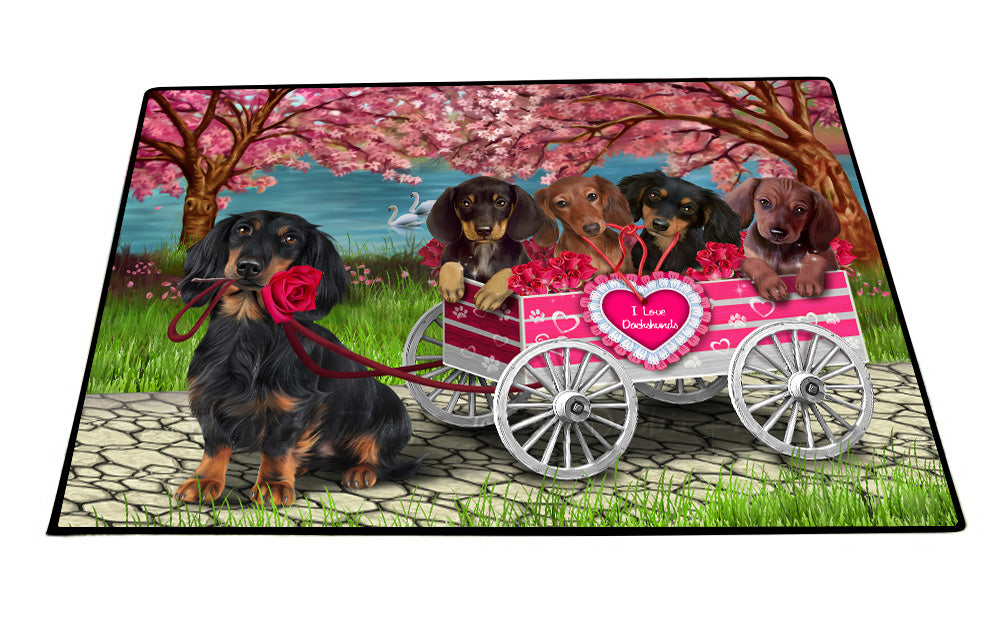 I Love Dachshund Dogs in a Cart Floor Mat- Anti-Slip Pet Door Mat Indoor Outdoor Front Rug Mats for Home Outside Entrance Pets Portrait Unique Rug Washable Premium Quality Mat