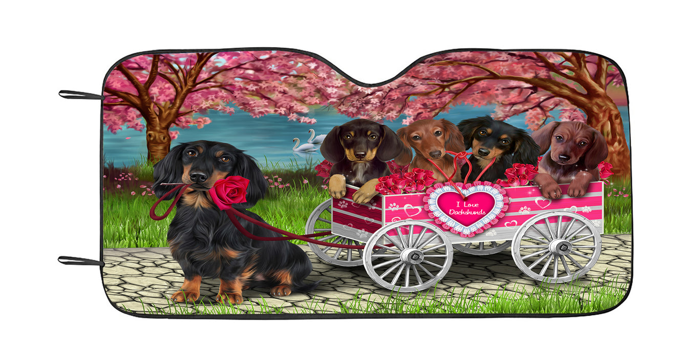 I Love Dachshund Dogs in a Cart Car Sun Shade