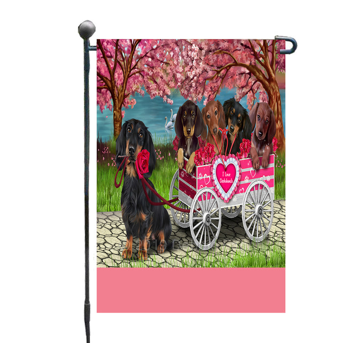 Personalized I Love Dachshund Dogs in a Cart Custom Garden Flags GFLG-DOTD-A62149