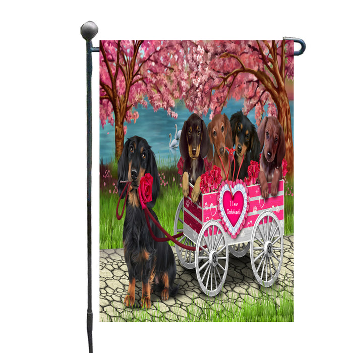 I Love Dachshund Dogs in a Cart Garden Flags Outdoor Decor for Homes and Gardens Double Sided Garden Yard Spring Decorative Vertical Home Flags Garden Porch Lawn Flag for Decorations