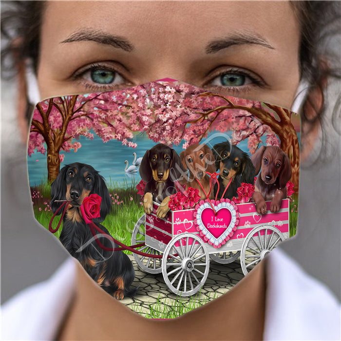 I Love Dachshund Dogs in a Cart Face Mask FM48141