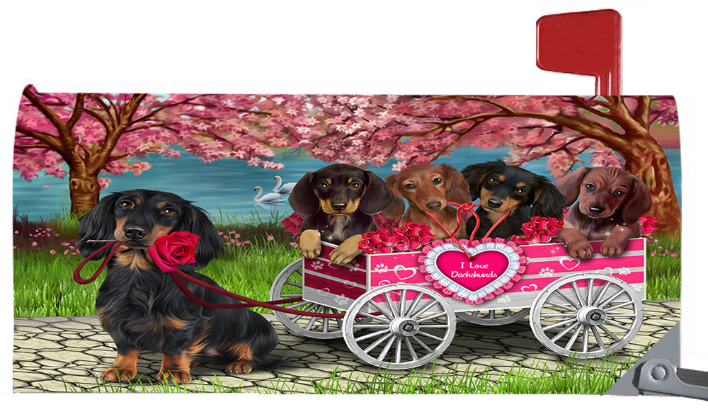 I Love Dachshund Dogs in a Cart Magnetic Mailbox Cover MBC48552