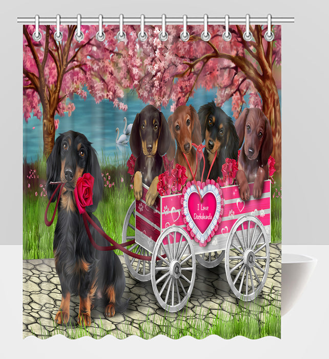 I Love Dachshund Dogs in a Cart Shower Curtain