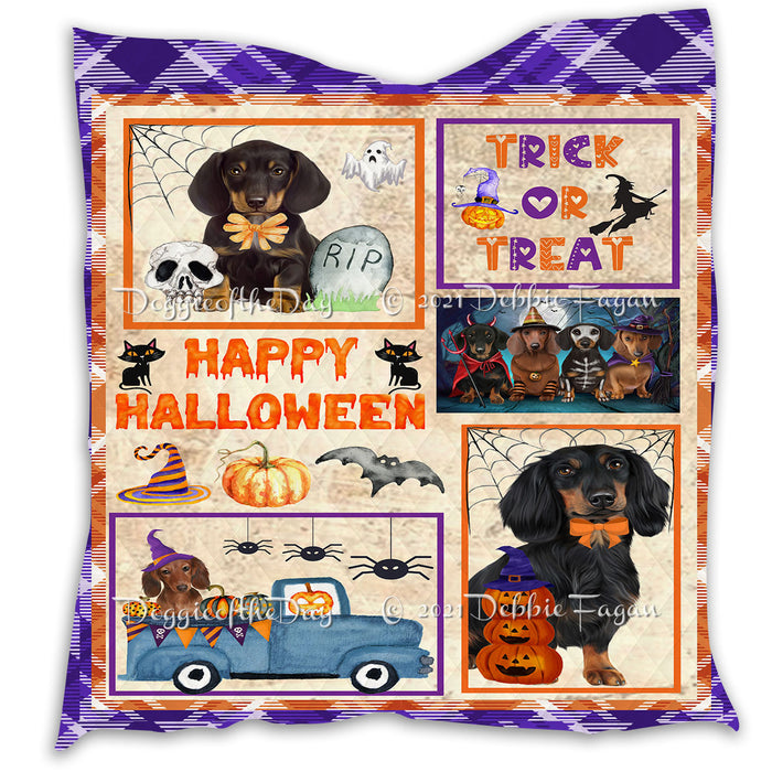 Happy Halloween Trick or Treat Pumpkin Dachshund Dogs Lightweight Soft Bedspread Coverlet Bedding Quilt QUILT60871