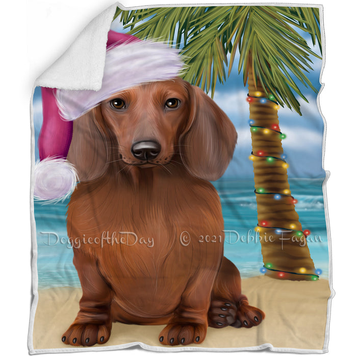 Summertime Happy Holidays Christmas Dachshund Dog on Tropical Island Beach Blanket D123