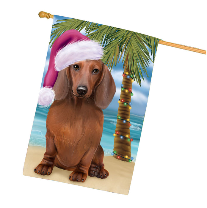 Christmas Summertime Beach Dachshund Dog House Flag Outdoor Decorative Double Sided Pet Portrait Weather Resistant Premium Quality Animal Printed Home Decorative Flags 100% Polyester FLG68731