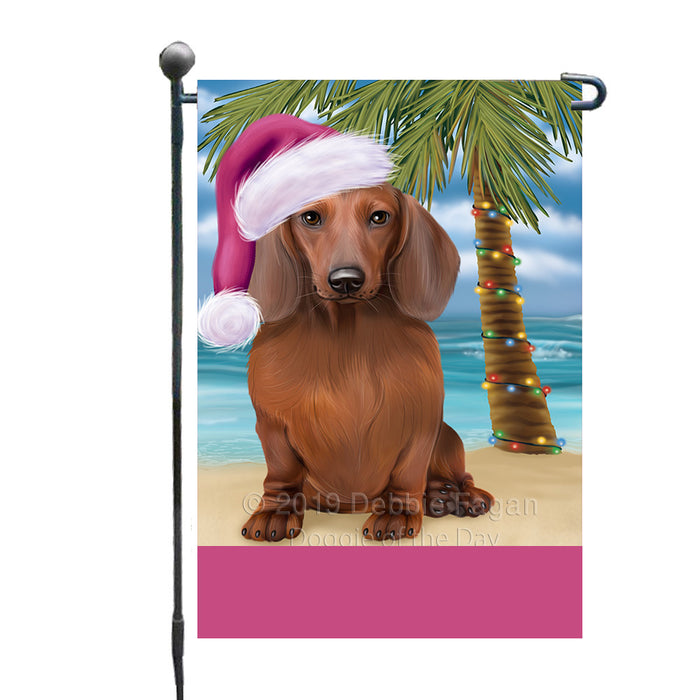 Personalized Summertime Happy Holidays Christmas Dachshund Dog on Tropical Island Beach  Custom Garden Flags GFLG-DOTD-A60468
