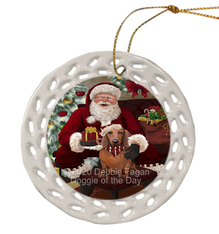 Santa's Christmas Surprise Dachshund Dog Doily Ornament DPOR59578