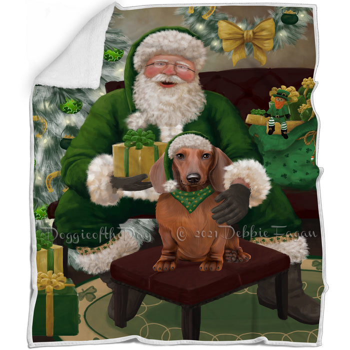 Christmas Irish Santa with Gift and Dachshund Dog Blanket BLNKT141298