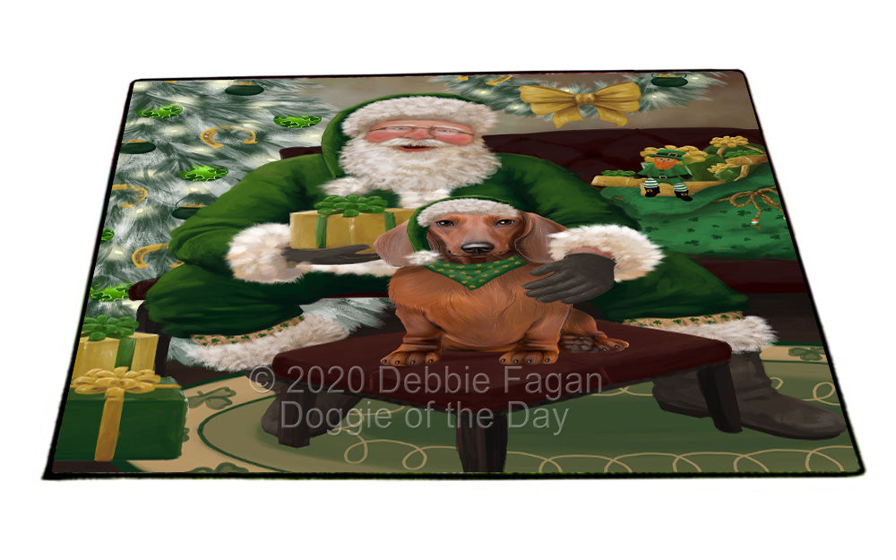 Christmas Irish Santa with Gift and Dachshund Dog Indoor/Outdoor Welcome Floormat - Premium Quality Washable Anti-Slip Doormat Rug FLMS57127