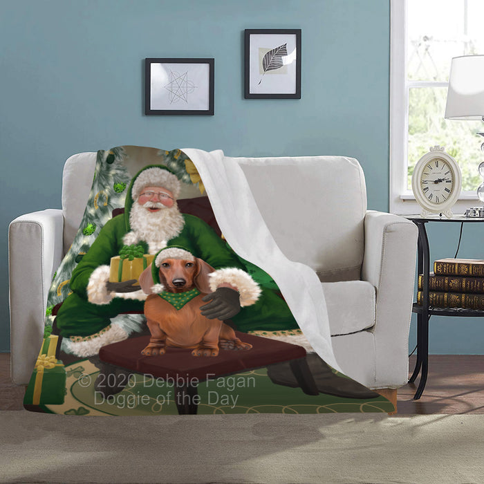 Christmas Irish Santa with Gift and Dachshund Dog Blanket BLNKT141298