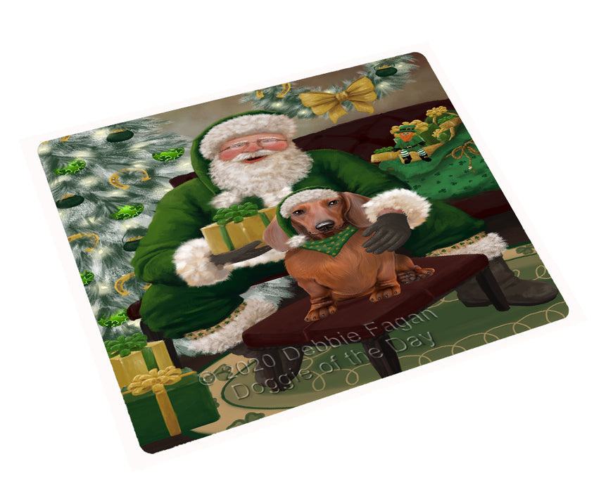 Christmas Irish Santa with Gift and Dachshund Dog Cutting Board - Easy Grip Non-Slip Dishwasher Safe Chopping Board Vegetables C78307
