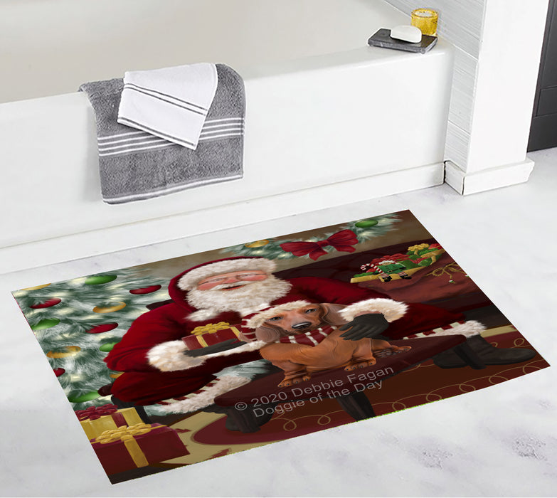 Santa's Christmas Surprise Dachshund Dog Bathroom Rugs with Non Slip Soft Bath Mat for Tub BRUG55459