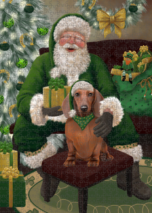 Christmas Irish Santa with Gift and Dachshund Dog Puzzle with Photo Tin PUZL100372