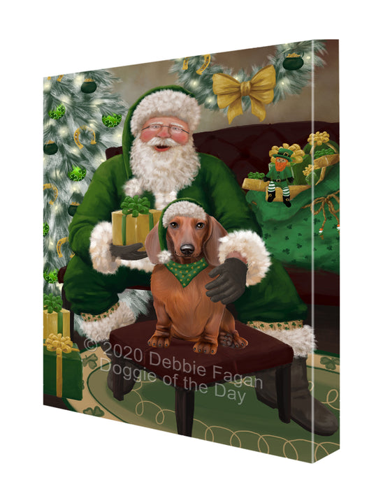 Christmas Irish Santa with Gift and Dachshund Dog Canvas Print Wall Art Décor CVS147608