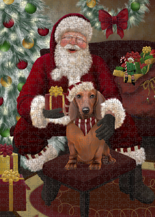 Santa's Christmas Surprise Dachshund Dog Puzzle with Photo Tin PUZL100764