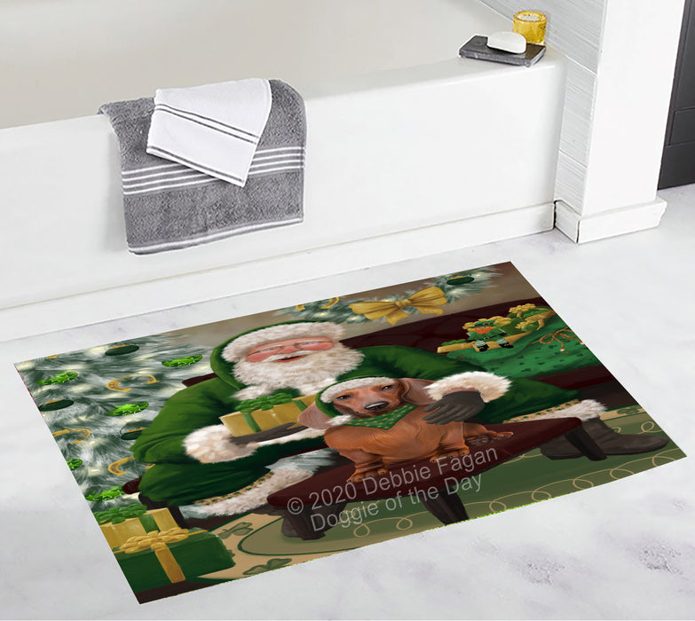 Christmas Irish Santa with Gift and Dachshund Dog Bath Mat BRUG54010