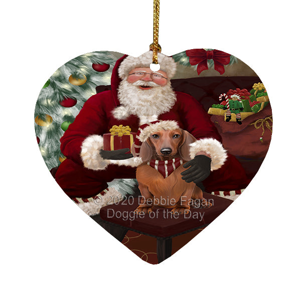 Santa's Christmas Surprise Dachshund Dog Heart Christmas Ornament RFPOR58358