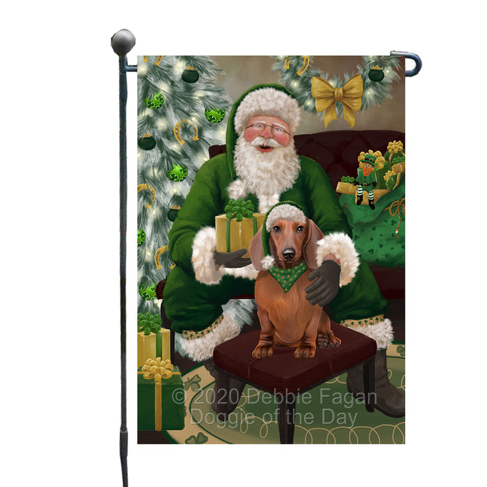Christmas Irish Santa with Gift and Dachshund Dog Garden Flag GFLG66634